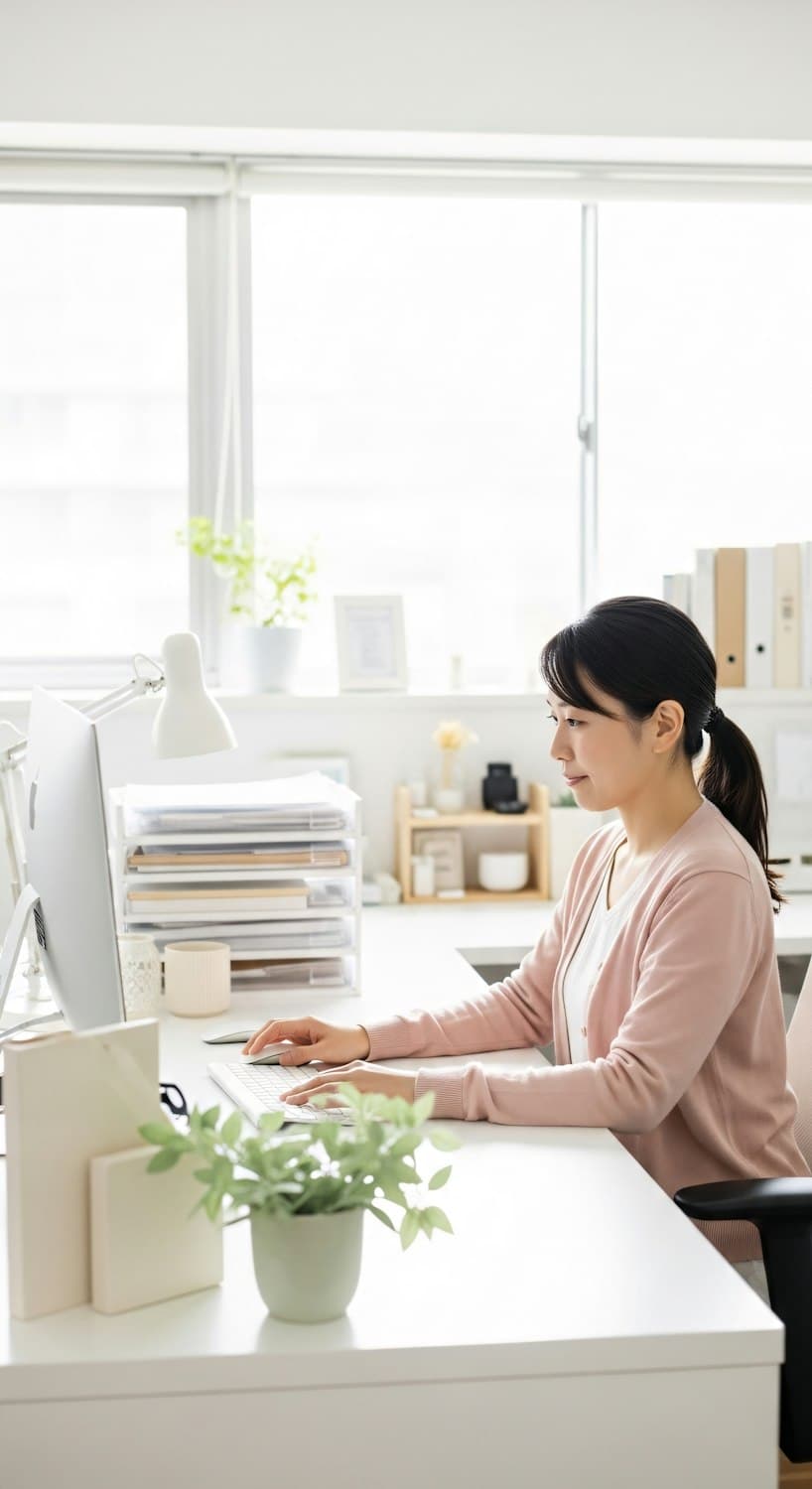A recruiter working at a clean desk with a computer